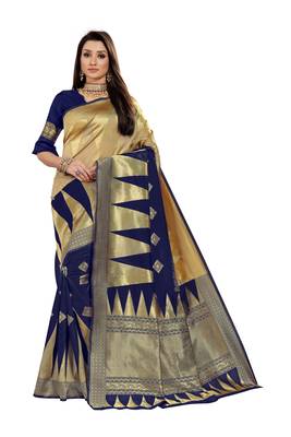  blue woven jacquard saree with blouse 1