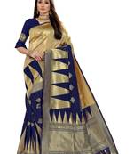  blue woven jacquard saree with blouse