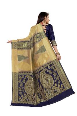  blue woven jacquard saree with blouse 2