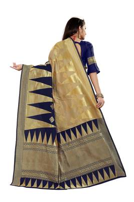  blue woven jacquard saree with blouse 2