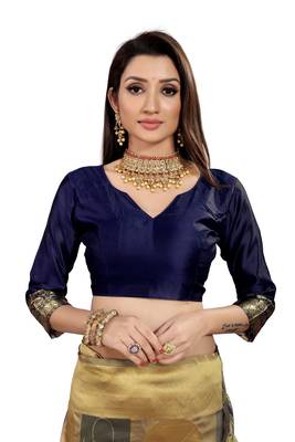  blue woven jacquard saree with blouse 3