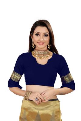  blue woven jacquard saree with blouse 3