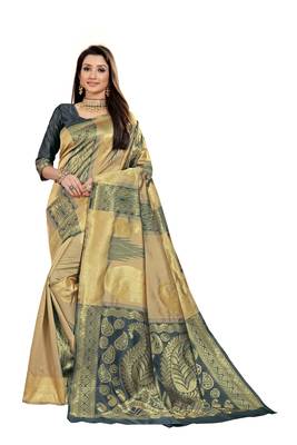  grey woven jacquard saree with blouse 1