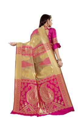  pink woven jacquard saree with blouse 2