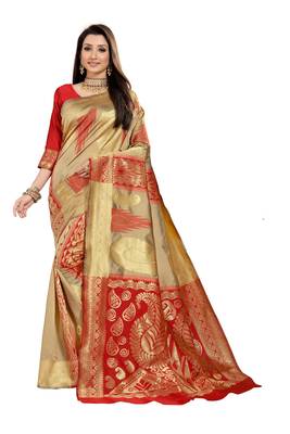  red woven jacquard saree with blouse 1