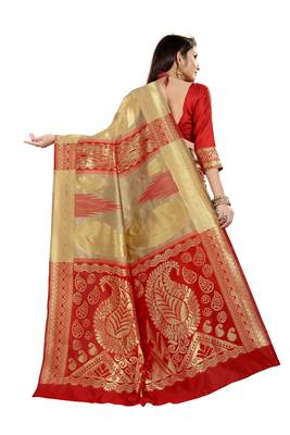  red woven jacquard saree with blouse 2