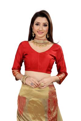  red woven jacquard saree with blouse 3