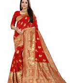  red woven jacquard saree with blouse