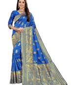  royal blue woven jacquard saree with blouse