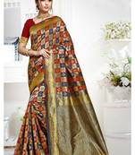 Dark blue woven banarasi saree with blouse