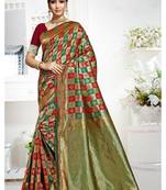 Green woven banarasi saree with blouse