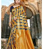 Yellow woven banarasi saree with blouse