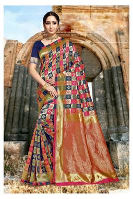 Pink woven banarasi saree with blouse 1