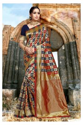 Red woven banarasi saree with blouse 1