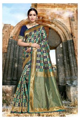 Green woven banarasi saree with blouse 1