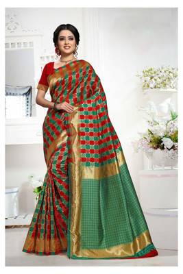 Red woven banarasi saree with blouse 1