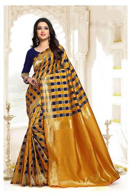 Yellow woven banarasi saree with blouse 1
