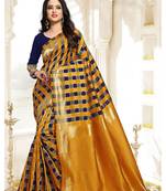Yellow woven banarasi saree with blouse