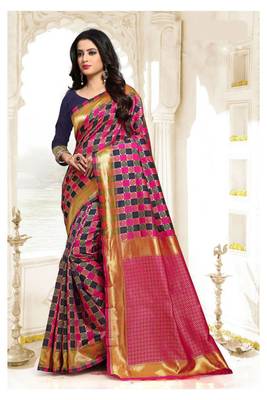 Pink woven banarasi saree with blouse 1