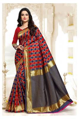 Maroon woven banarasi saree with blouse 1