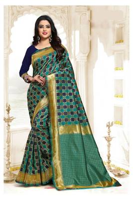Green woven banarasi saree with blouse 1