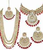 Latest Gold Plated Kundan Pearl Fancy Necklace Jewellery Set for Women Bridal