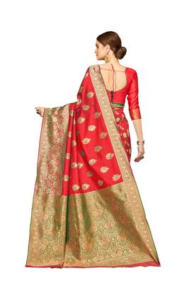  red woven jacquard saree with blouse 1
