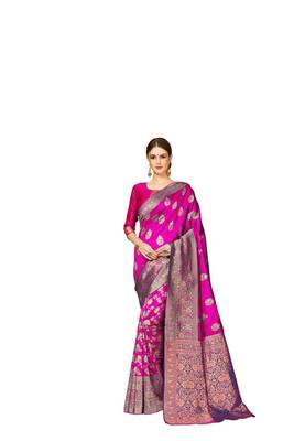  pink woven jacquard saree with blouse 1