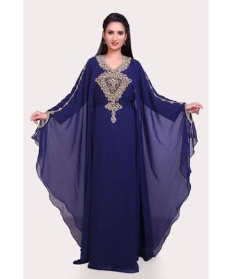 navy blue georgette embroidered zari work islamic kaftans 1