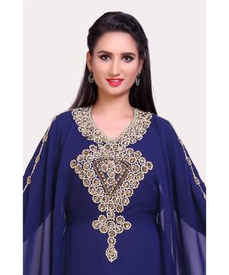navy blue georgette embroidered zari work islamic kaftans 2