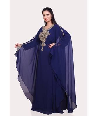 navy blue georgette embroidered zari work islamic kaftans 4