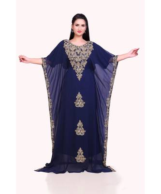 navy blue georgette embroidered zari work islamic kaftans 1