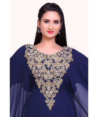 navy blue georgette embroidered zari work islamic kaftans 2