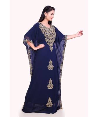 navy blue georgette embroidered zari work islamic kaftans 3