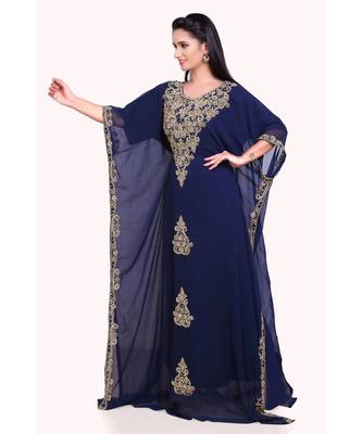 navy blue georgette embroidered zari work islamic kaftans 4