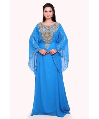 turquoise georgette embroidered zari work islamic kaftans 1