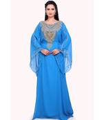 turquoise georgette embroidered zari work islamic kaftans