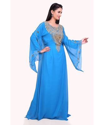 turquoise georgette embroidered zari work islamic kaftans 3