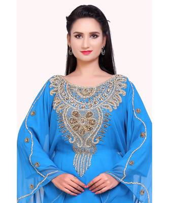turquoise georgette embroidered zari work islamic kaftans 4