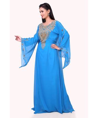 turquoise georgette embroidered zari work islamic kaftans 5
