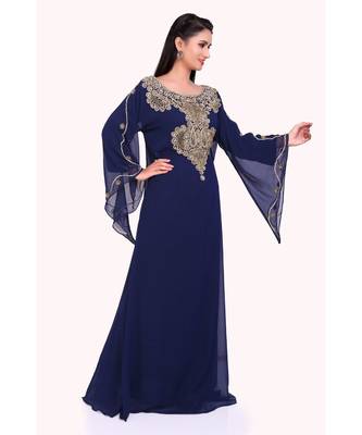 navy blue georgette embroidered zari work islamic kaftans 1