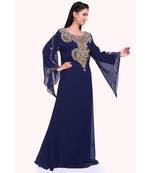 navy blue georgette embroidered zari work islamic kaftans