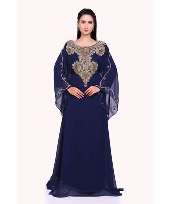 navy blue georgette embroidered zari work islamic kaftans 3