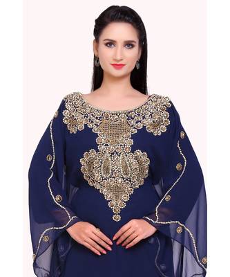 navy blue georgette embroidered zari work islamic kaftans 4