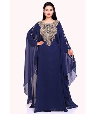navy blue georgette embroidered zari work islamic kaftans 1
