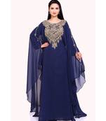 navy blue georgette embroidered zari work islamic kaftans