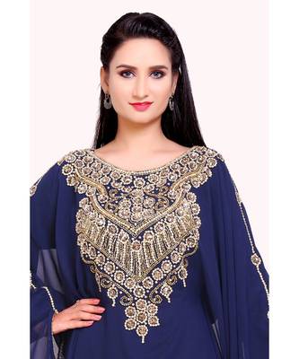 navy blue georgette embroidered zari work islamic kaftans 2