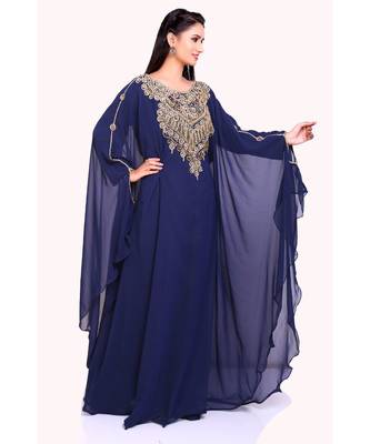 navy blue georgette embroidered zari work islamic kaftans 3