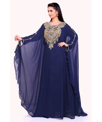 navy blue georgette embroidered zari work islamic kaftans 4