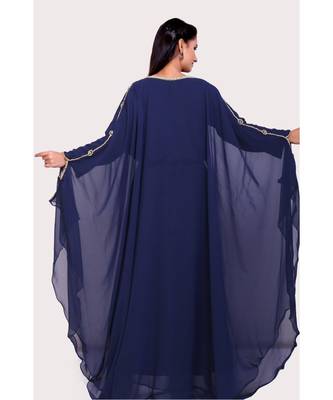 navy blue georgette embroidered zari work islamic kaftans 5